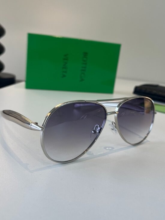 Bottega Veneta Accessories - Bottega Veneta Silver Aviator Sunglasses, Gradient Gray UV Protection Shades